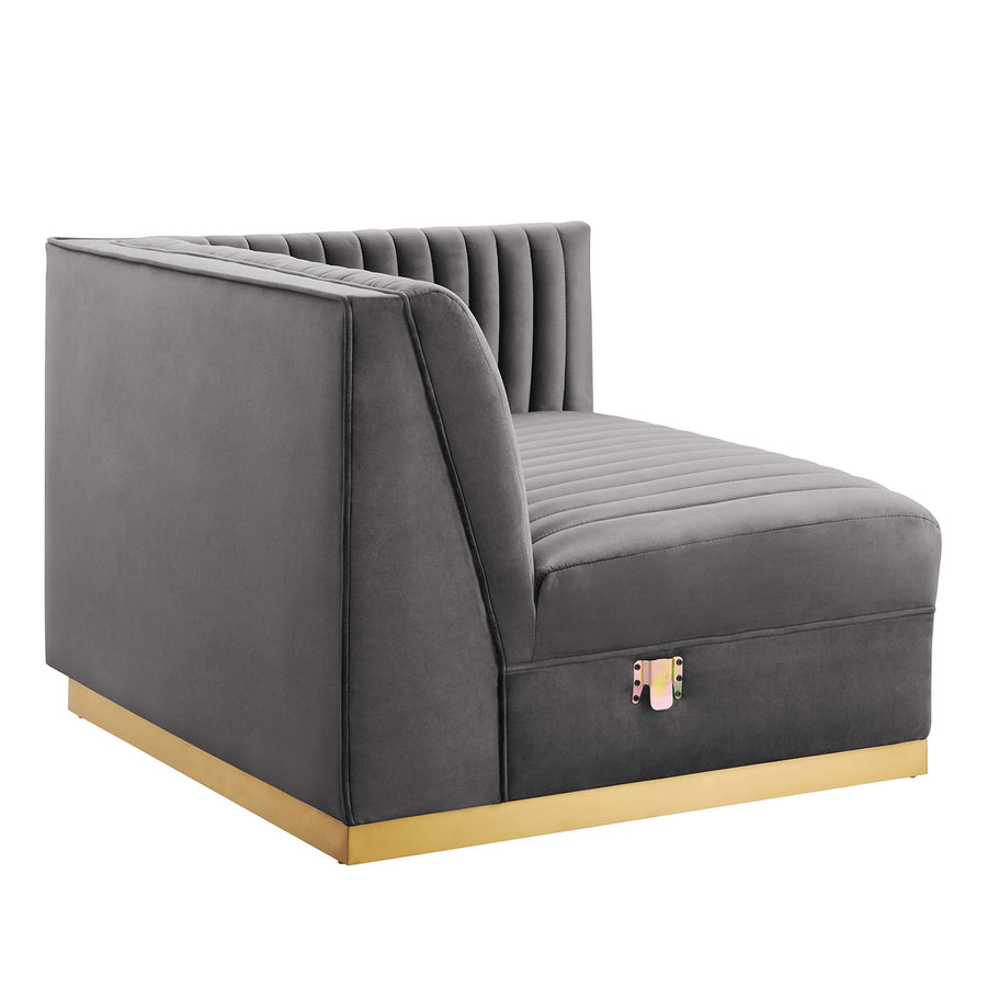 Soren Channel Tufted Performance Velvet Modular Sectional Sofa Right-Arm Chair in Gray