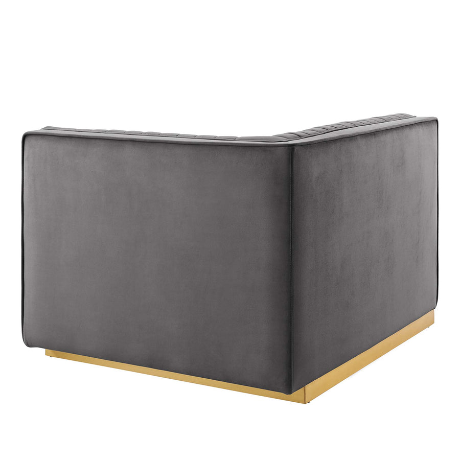 Soren Channel Tufted Performance Velvet Modular Sectional Sofa Right-Arm Chair in Gray