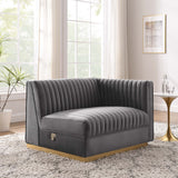 Soren Channel Tufted Performance Velvet Modular Sectional Sofa Right-Arm Chair in Gray