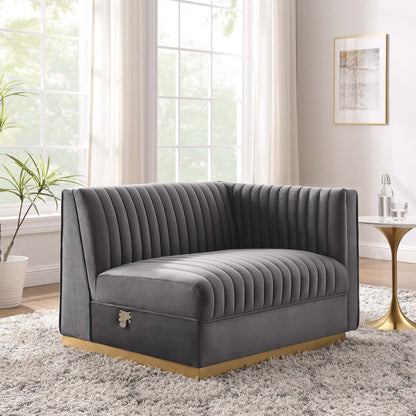 Sanguine Channel Tufted Performance Velvet Modular Sectional Sofa Right-Arm Chair by Furniture for America