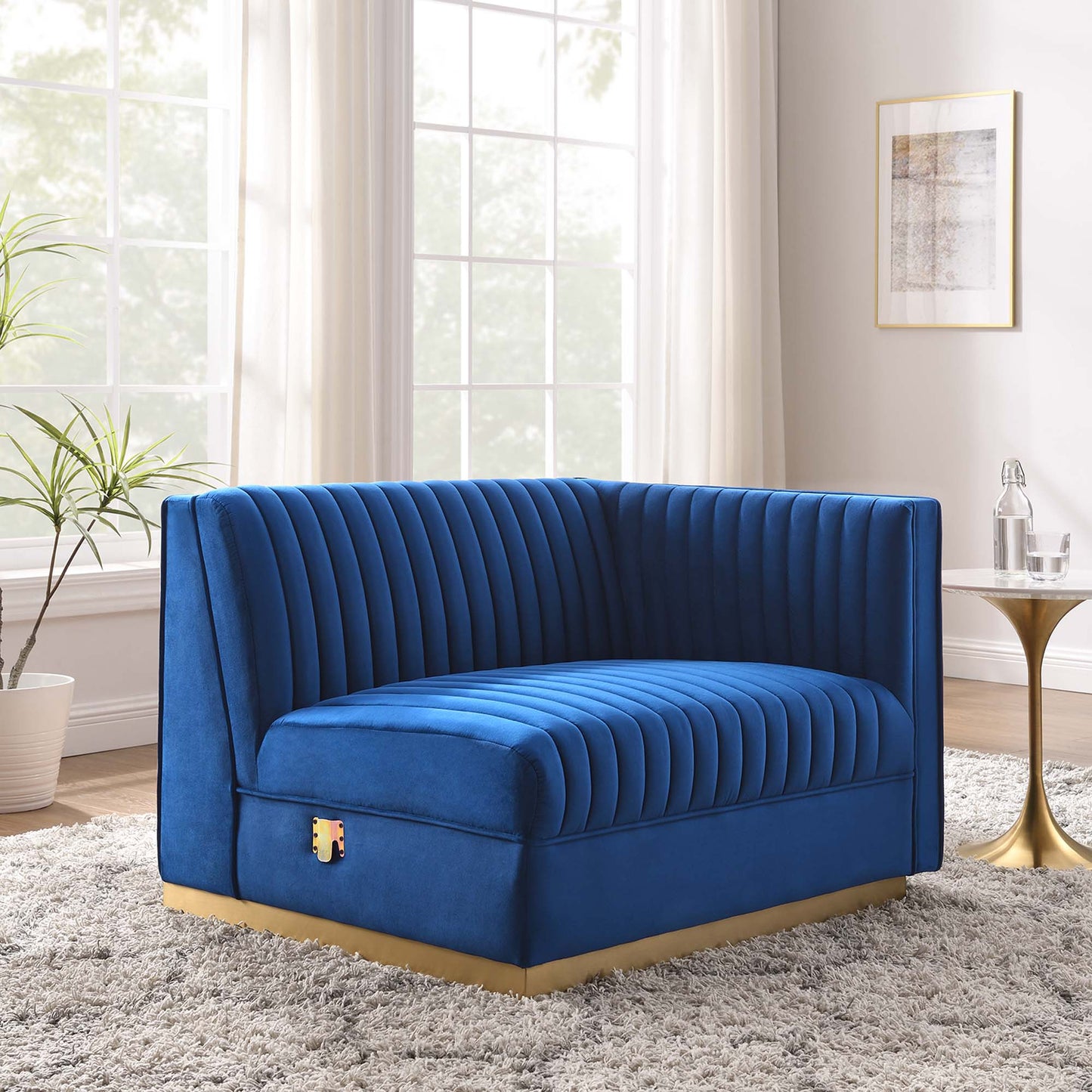 Sanguine Channel Tufted Performance Velvet Modular Sectional Sofa Right-Arm Chair by Furniture for America