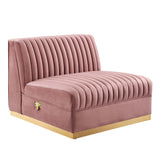 Soren Channel Tufted Performance Velvet Modular Sectional Sofa Armless Chair in Dusty Rose