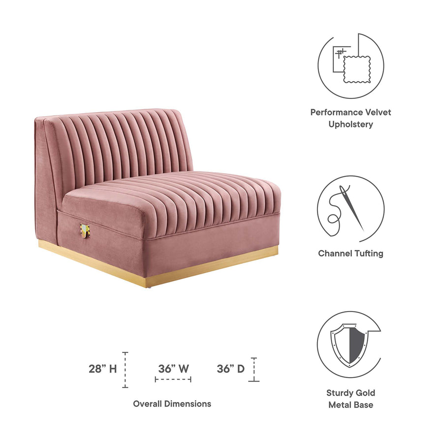 Soren Channel Tufted Performance Velvet Modular Sectional Sofa Armless Chair in Dusty Rose