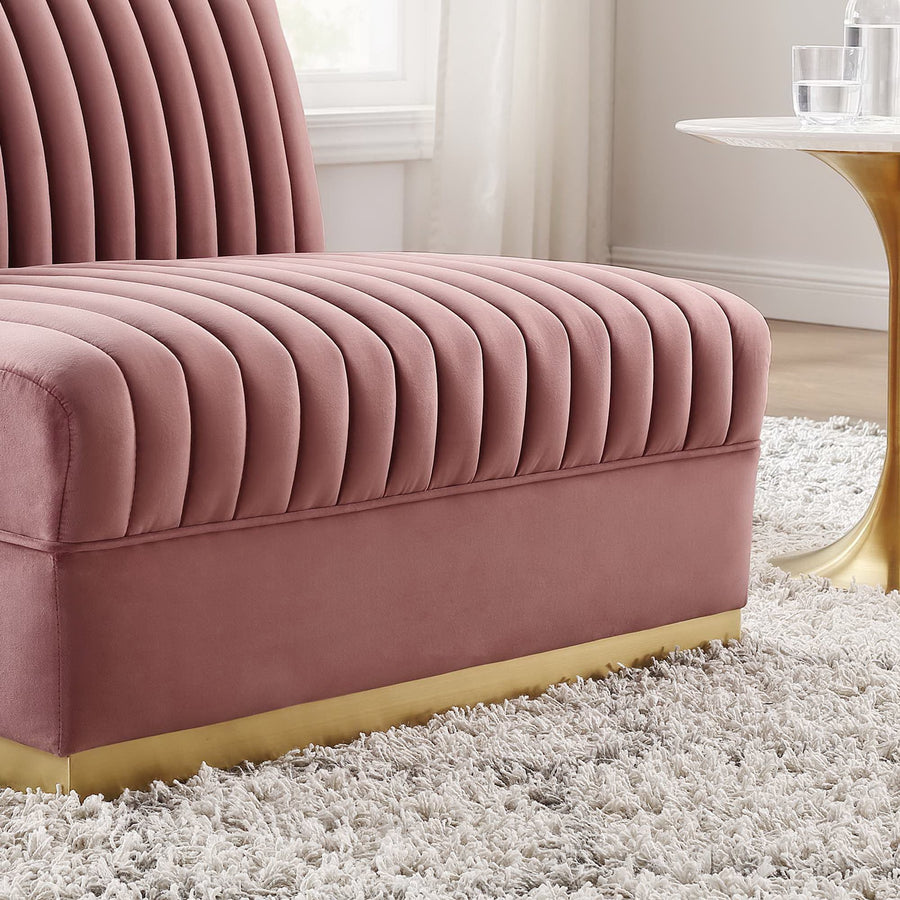 Soren Channel Tufted Performance Velvet Modular Sectional Sofa Armless Chair in Dusty Rose