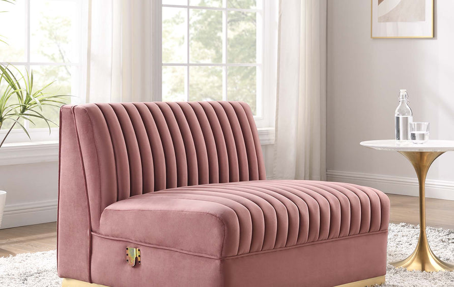 Soren Channel Tufted Performance Velvet Modular Sectional Sofa Armless Chair in Dusty Rose