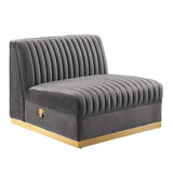 Soren Channel Tufted Performance Velvet Modular Sectional Sofa Armless Chair in Gray