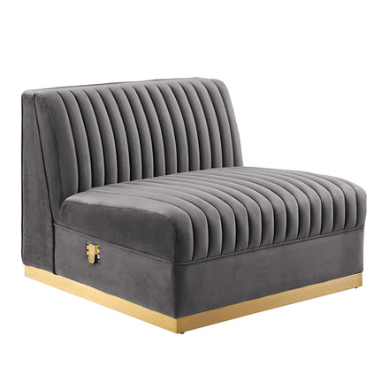Sanguine Channel Tufted Performance Velvet Modular Sectional Sofa Armless Chair in Gray