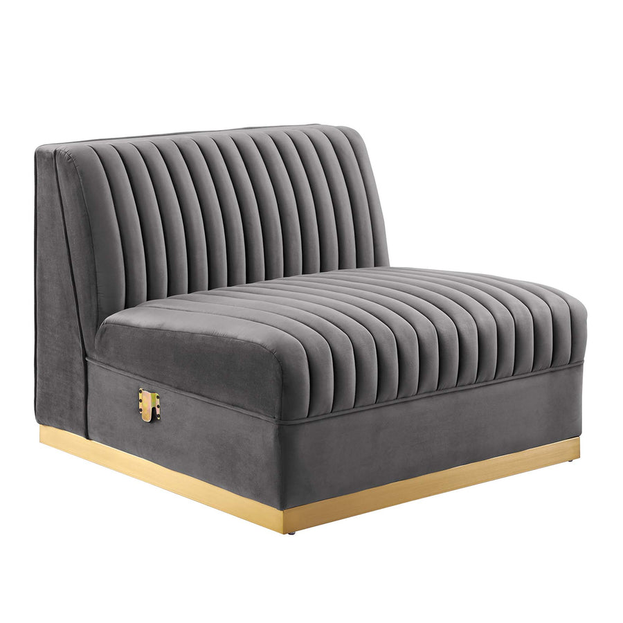 Soren Channel Tufted Performance Velvet Modular Sectional Sofa Armless Chair in Gray