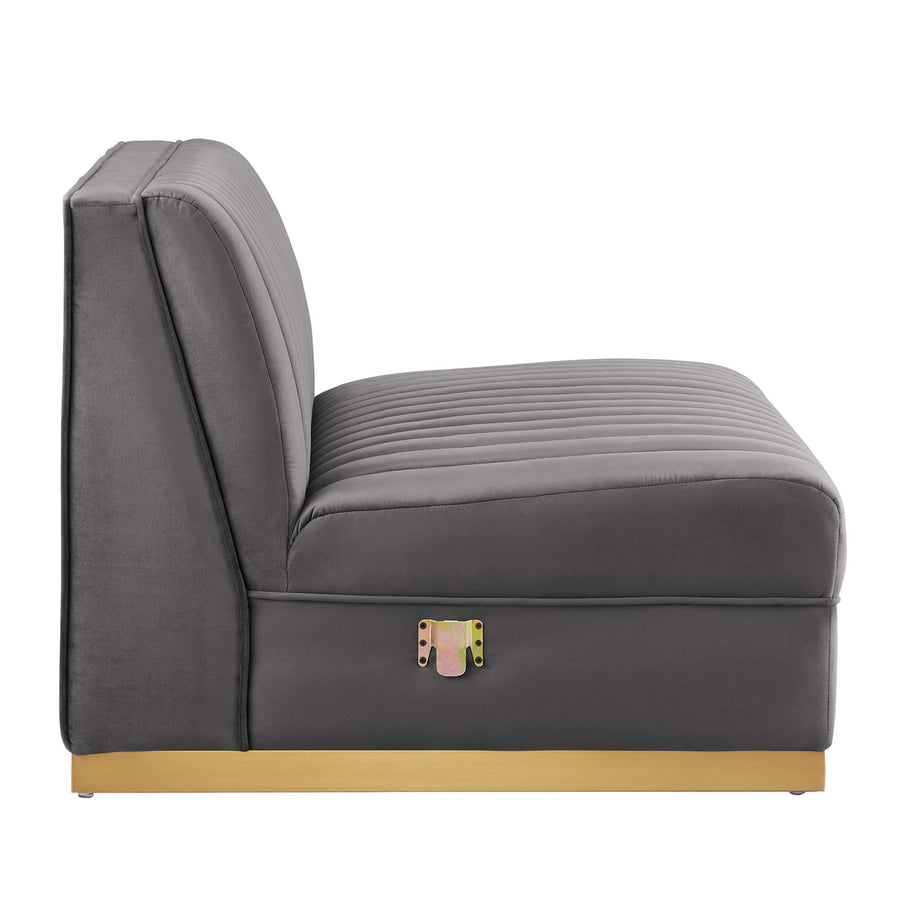 Soren Channel Tufted Performance Velvet Modular Sectional Sofa Armless Chair in Gray