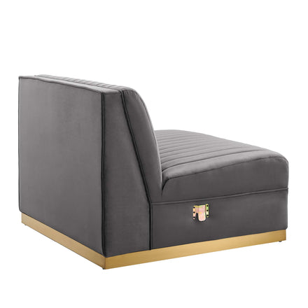 Sanguine Channel Tufted Performance Velvet Modular Sectional Sofa Armless Chair in Gray