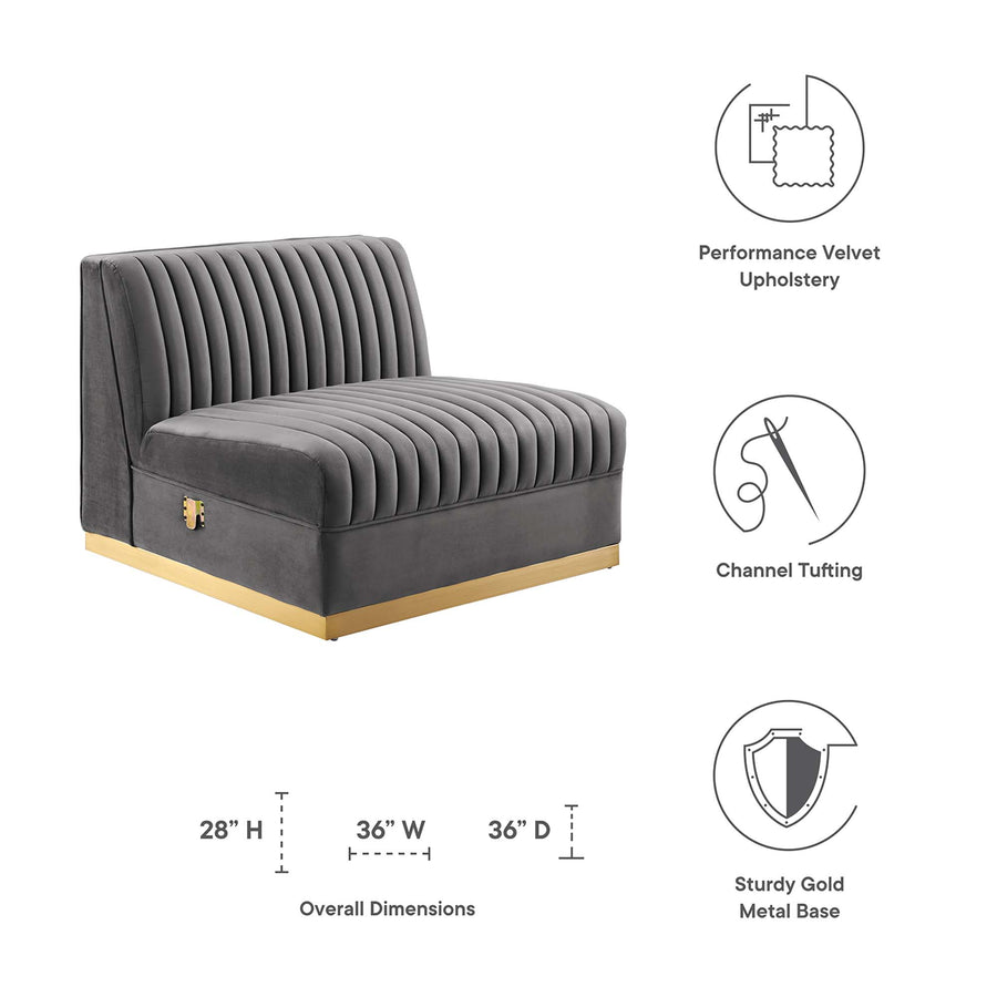 Soren Channel Tufted Performance Velvet Modular Sectional Sofa Armless Chair in Gray