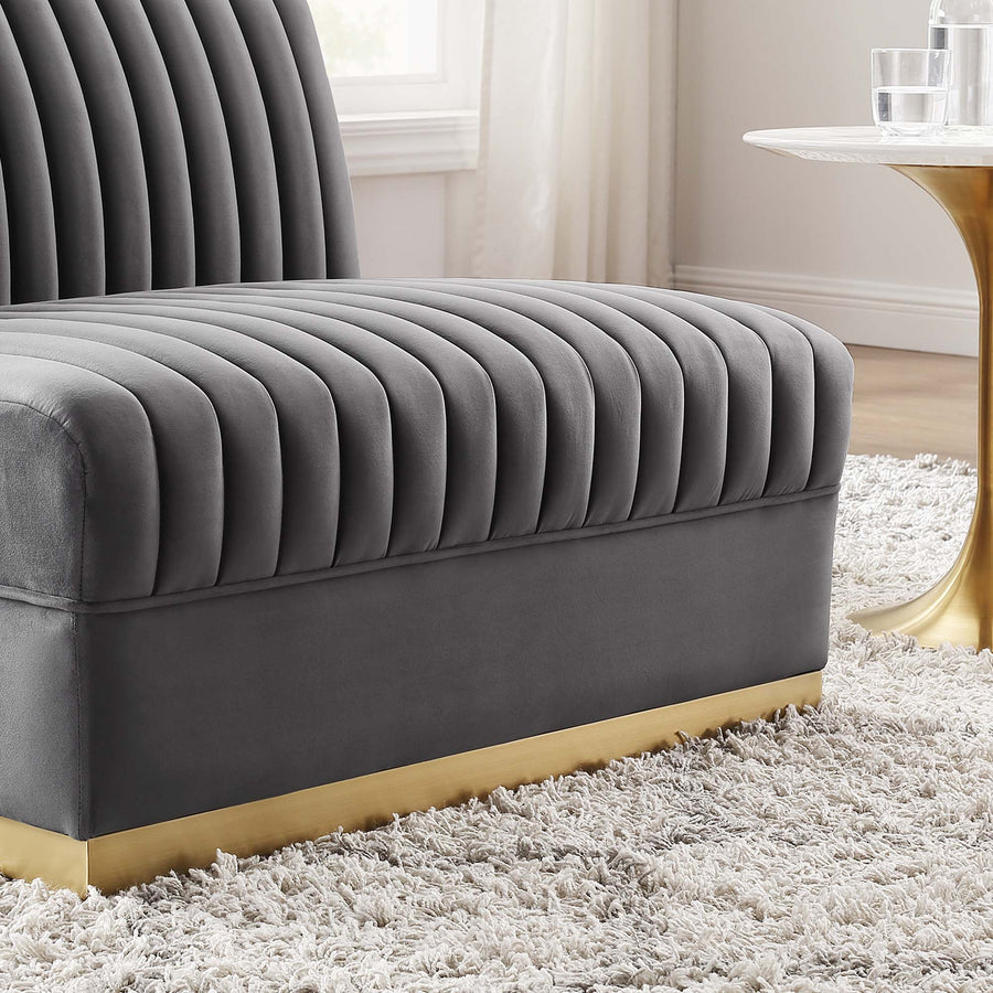 Soren Channel Tufted Performance Velvet Modular Sectional Sofa Armless Chair in Gray