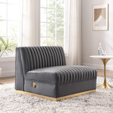 Soren Channel Tufted Performance Velvet Modular Sectional Sofa Armless Chair in Gray