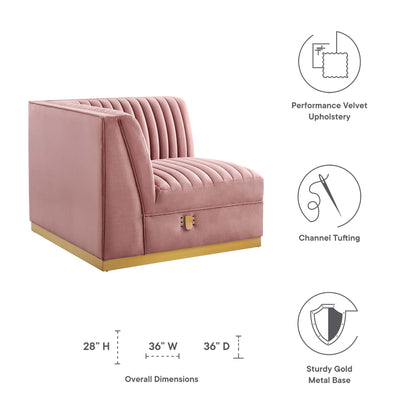 Sanguine Channel Tufted Performance Velvet Modular Sectional Sofa Left Corner Chair by Furniture for America
