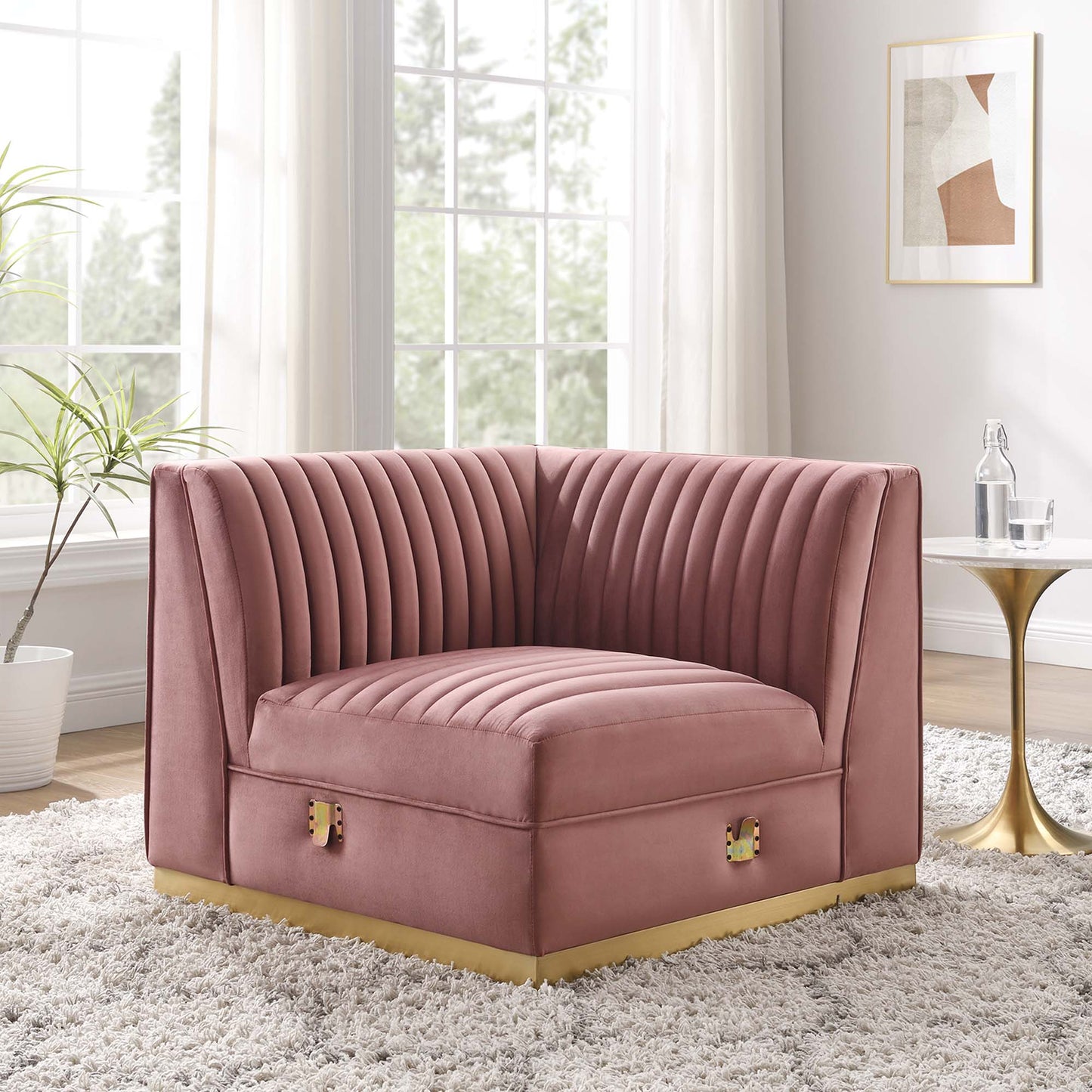 Sanguine Channel Tufted Performance Velvet Modular Sectional Sofa Left Corner Chair by Furniture for America