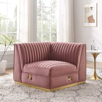 Sanguine Channel Tufted Performance Velvet Modular Sectional Sofa Left Corner Chair by Furniture for America
