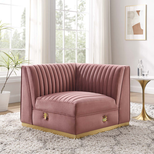 Sanguine Channel Tufted Performance Velvet Modular Sectional Sofa Left Corner Chair by Furniture for America