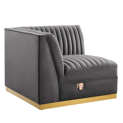 Sanguine Channel Tufted Performance Velvet Modular Sectional Sofa Left Corner Chair by Furniture for America