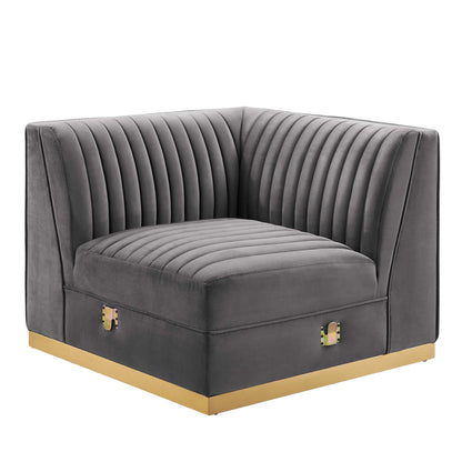 Sanguine Channel Tufted Performance Velvet Modular Sectional Sofa Left Corner Chair by Furniture for America