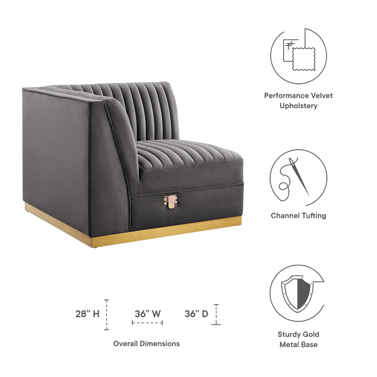 Sanguine Channel Tufted Performance Velvet Modular Sectional Sofa Left Corner Chair by Furniture for America