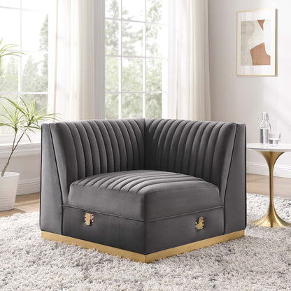 Sanguine Channel Tufted Performance Velvet Modular Sectional Sofa Left Corner Chair by Furniture for America
