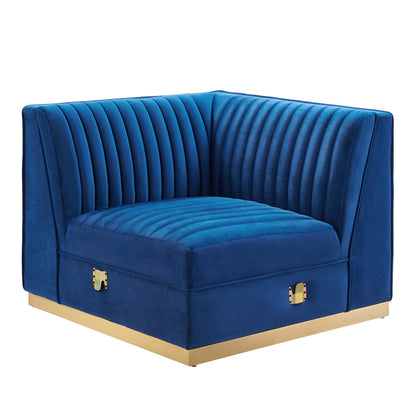 Sanguine Channel Tufted Performance Velvet Modular Sectional Sofa Left Corner Chair by Furniture for America