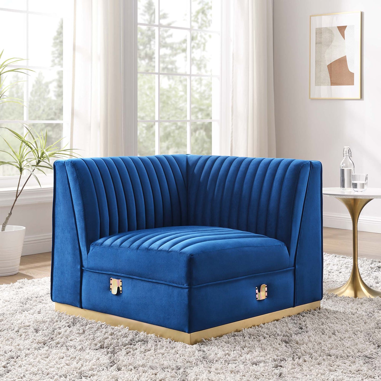 Sanguine Channel Tufted Performance Velvet Modular Sectional Sofa Left Corner Chair by Furniture for America