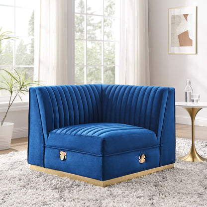 Sanguine Channel Tufted Performance Velvet Modular Sectional Sofa Left Corner Chair by Furniture for America