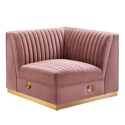 Sanguine Channel Tufted Performance Velvet Modular Sectional Sofa Right Corner Chair by Furniture for America