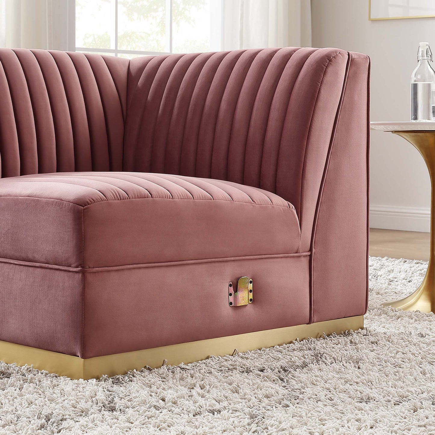Sanguine Channel Tufted Performance Velvet Modular Sectional Sofa Right Corner Chair by Furniture for America