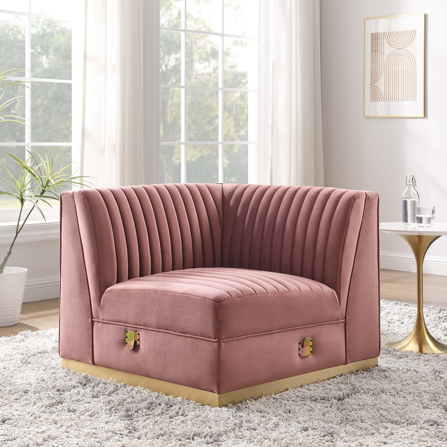 Sanguine Channel Tufted Performance Velvet Modular Sectional Sofa Right Corner Chair by Furniture for America