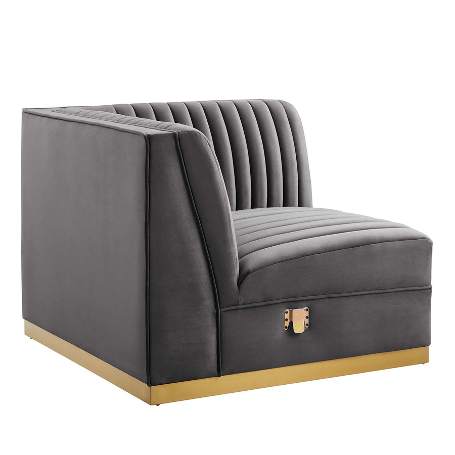 Soren Channel Tufted Performance Velvet Modular Sectional Sofa Right Corner Chair in Gray
