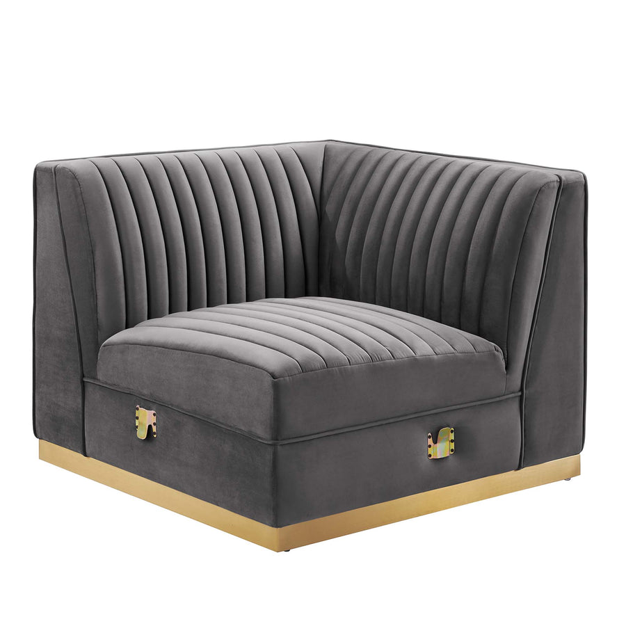 Soren Channel Tufted Performance Velvet Modular Sectional Sofa Right Corner Chair in Gray