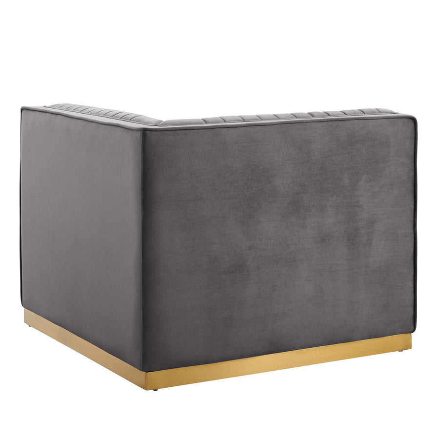 Soren Channel Tufted Performance Velvet Modular Sectional Sofa Right Corner Chair in Gray