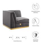 Soren Channel Tufted Performance Velvet Modular Sectional Sofa Right Corner Chair in Gray
