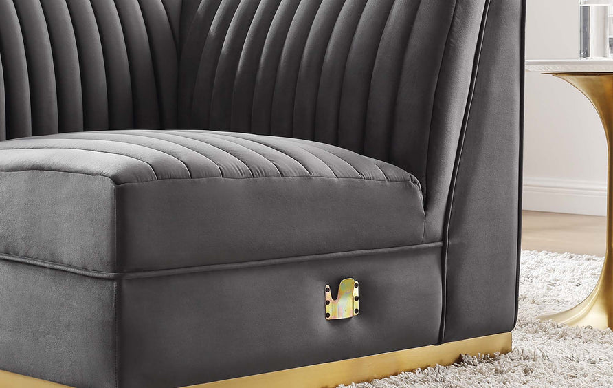 Soren Channel Tufted Performance Velvet Modular Sectional Sofa Right Corner Chair in Gray