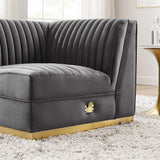 Soren Channel Tufted Performance Velvet Modular Sectional Sofa Right Corner Chair in Gray