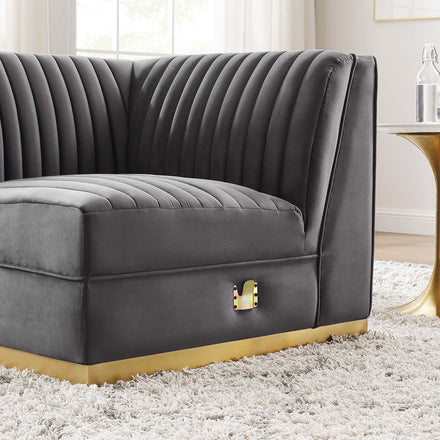 Sanguine Channel Tufted Performance Velvet Modular Sectional Sofa Right Corner Chair in Gray
