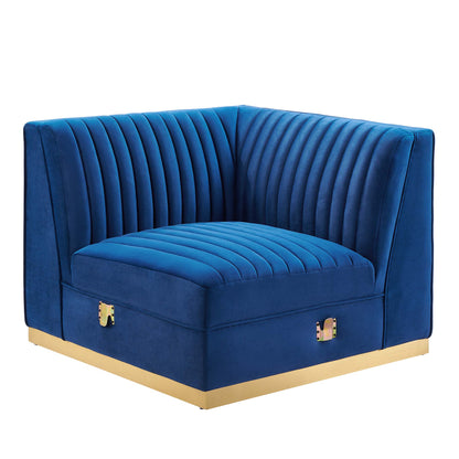Sanguine Channel Tufted Performance Velvet Modular Sectional Sofa Right Corner Chair by Furniture for America
