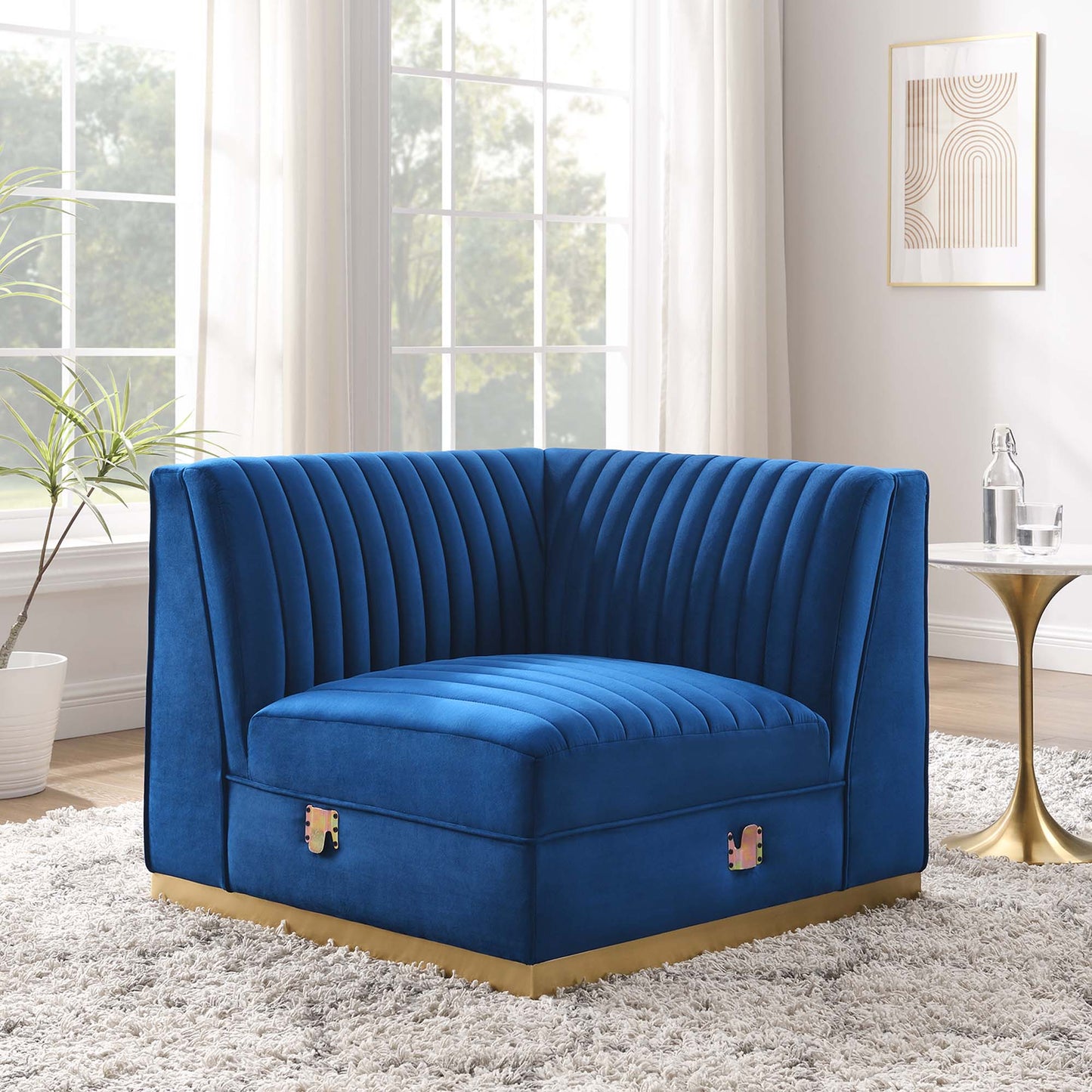 Sanguine Channel Tufted Performance Velvet Modular Sectional Sofa Right Corner Chair by Furniture for America