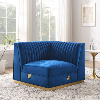 Sanguine Channel Tufted Performance Velvet Modular Sectional Sofa Right Corner Chair by Furniture for America