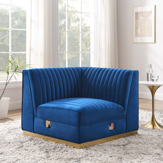 Sanguine Channel Tufted Performance Velvet Modular Sectional Sofa Right Corner Chair by Furniture for America