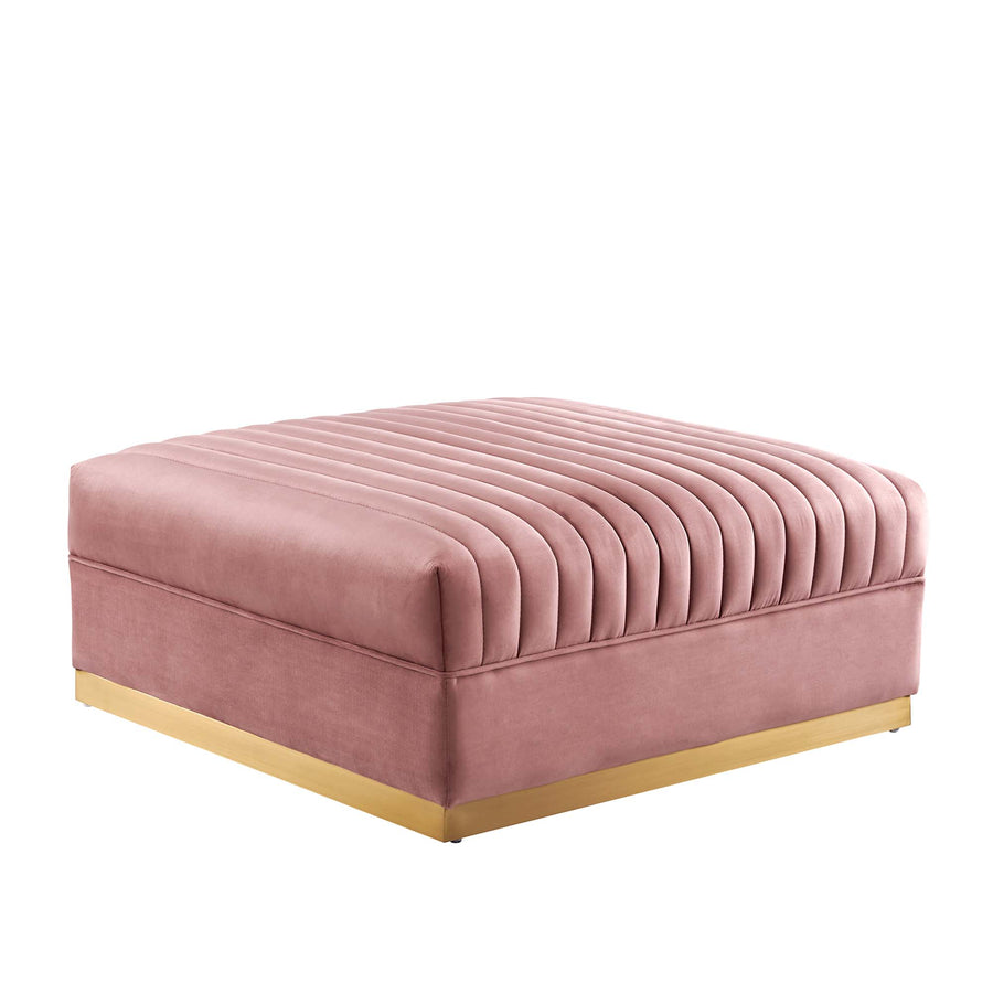 Soren Channel Tufted Performance Velvet Modular Sectional Sofa Ottoman in Dusty Rose