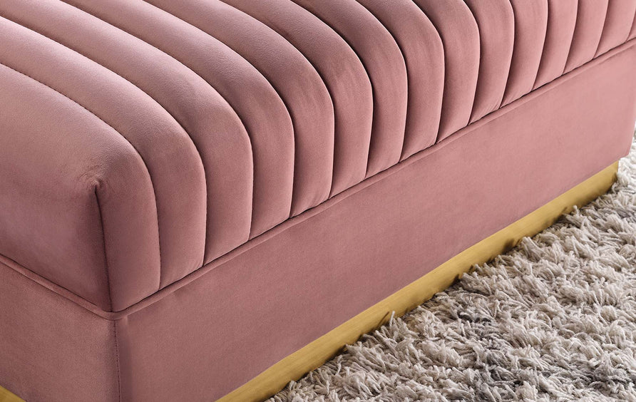 Soren Channel Tufted Performance Velvet Modular Sectional Sofa Ottoman in Dusty Rose