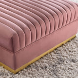 Soren Channel Tufted Performance Velvet Modular Sectional Sofa Ottoman in Dusty Rose