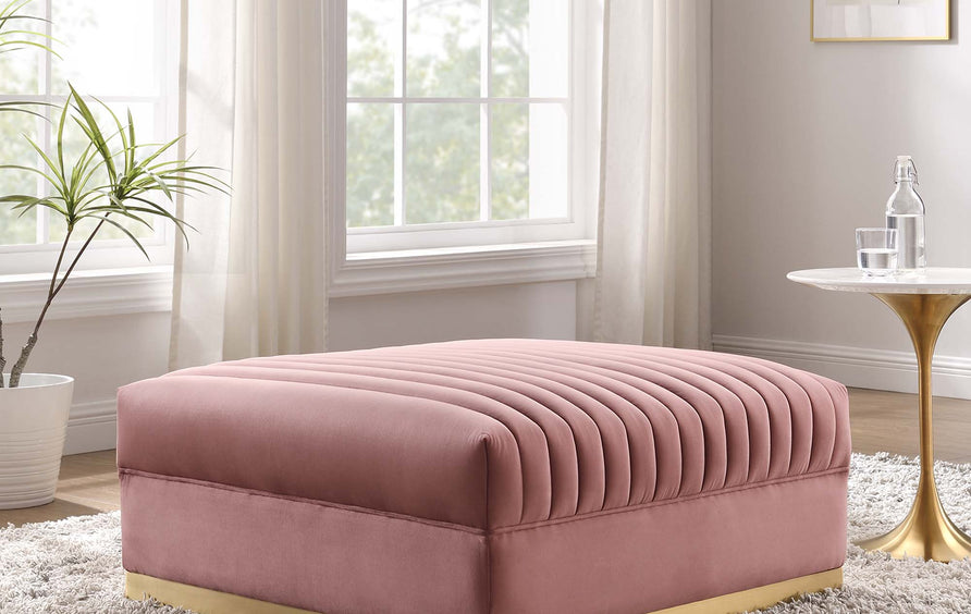 Soren Channel Tufted Performance Velvet Modular Sectional Sofa Ottoman in Dusty Rose