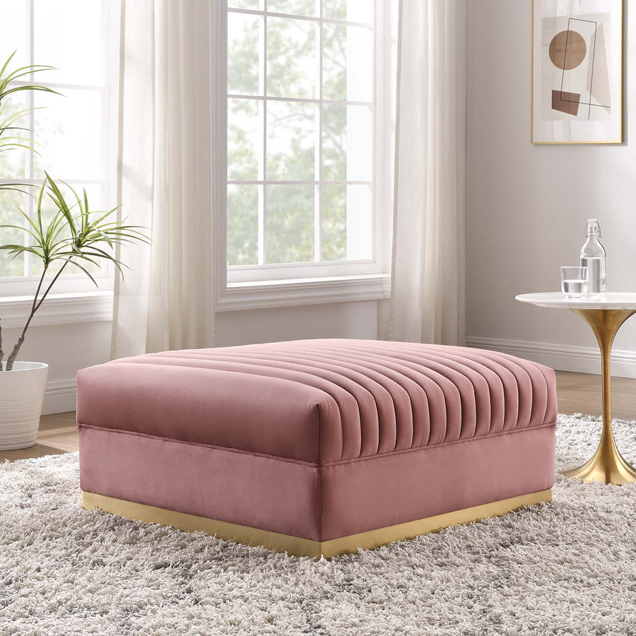 Soren Channel Tufted Performance Velvet Modular Sectional Sofa Ottoman in Dusty Rose