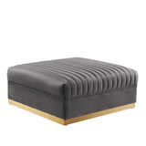 Soren Channel Tufted Performance Velvet Modular Sectional Sofa Ottoman in Gray
