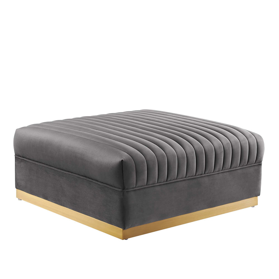 Soren Channel Tufted Performance Velvet Modular Sectional Sofa Ottoman in Gray