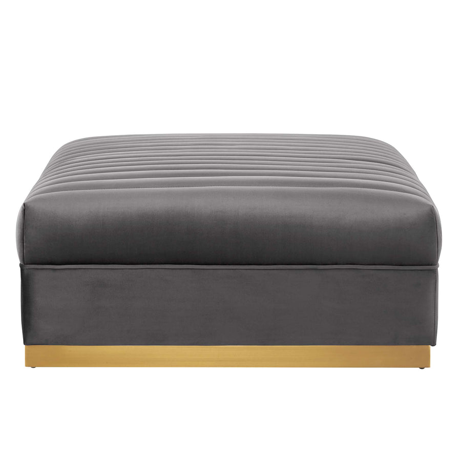 Soren Channel Tufted Performance Velvet Modular Sectional Sofa Ottoman in Gray